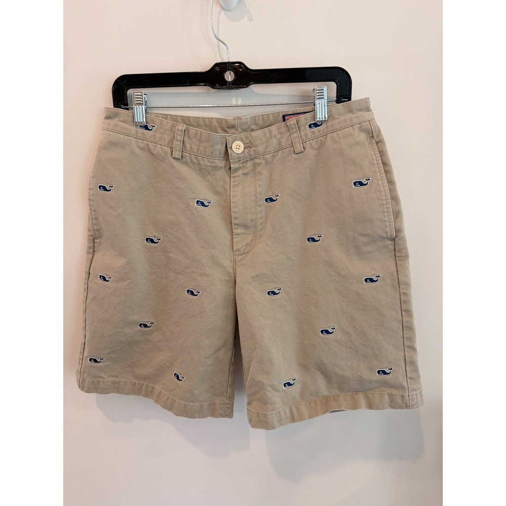 Vineyard Vines Club Shorts Khaki Whale Print Mens Size 33 Cotton Chino